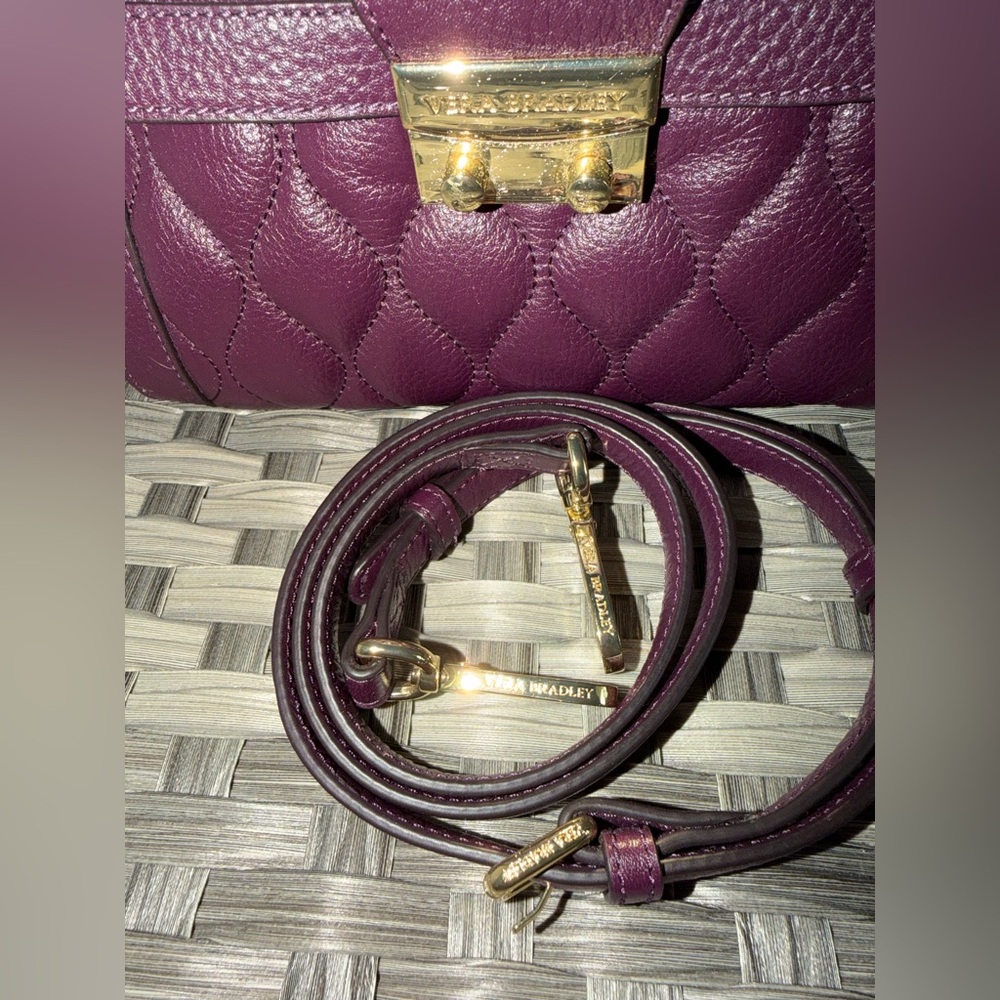 Vera Bradley Stella Quilted Leather Top Handle Satchel Crossbody Bag in Plum - Picture 9 of 12